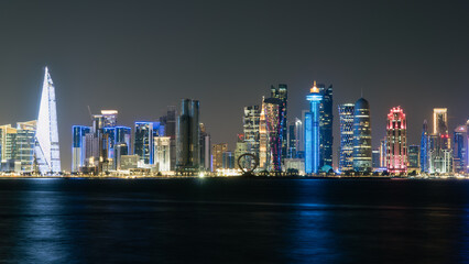 Naklejka premium Doha Skyline at night. Qatar. Doha Cityscape