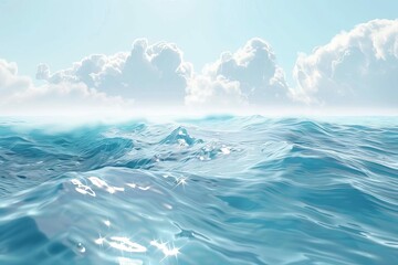 Realistic ocean waves and water ripples, summer background with white overlay, 3D illustration