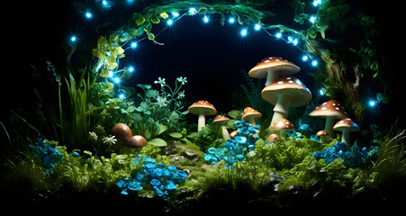 Fototapeta na wymiar the mushrooms are all sitting in the grass