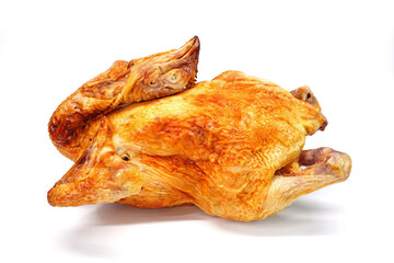 Roasted whole chicken isolated on white background. Roasted whole chicken for all Chinese festival,...