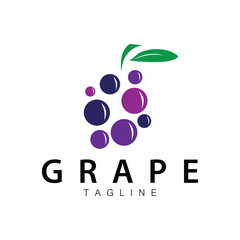 Grape Logo, Garden Vector, Fresh Purple Fruit, Wine Brand Design, Simple Illustration Template