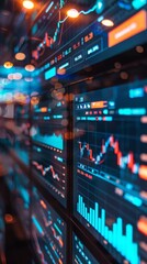 Close-up view of a vibrant stock market monitor displaying detailed financial data and charts. - obrazy, fototapety, plakaty