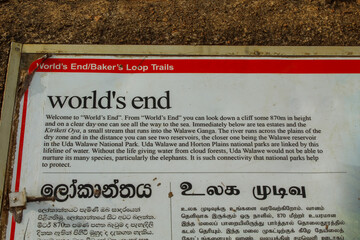 Information table at the Hiking Trail in Horton Plains National Park, Sri Lanka.