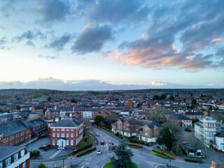 Aerial View of Central Leighton Buzzard Town of England Great Britain. 