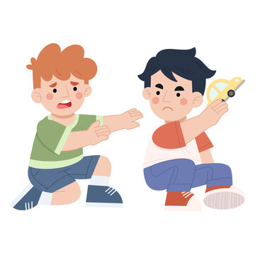 Vector illustration of boy snatching a toy