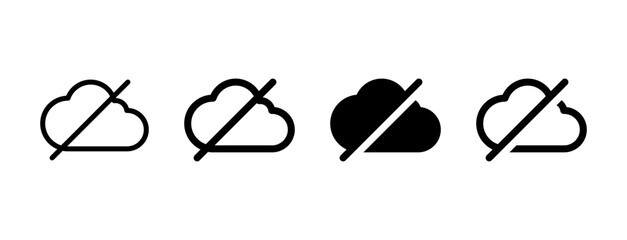 Cloud off icon - no cloud computing sign disable icons - clouds offline symbol in outline, line, fill, filled for apps and website