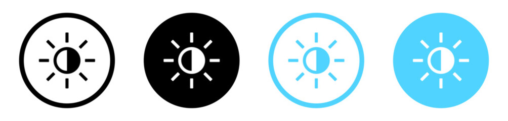 Sun icon vector day and light mode icon set. Screen brightness and contrast level signs and symbols for app user interface and web elements
