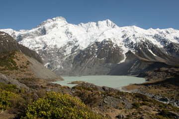 Fototapeta na wymiar glacier mountain landscape on Hooker Valley Track at south island of New Zealand