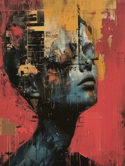 Colorful abstract portrait of a woman - A vividly colorful and abstract portrait depicts a female form with urban street art influence