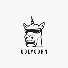 Fototapeta premium Fun laughing unicorn logo icon vector illustration template on white background