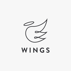 Abstract line art angel wing logo icon vector template on white background