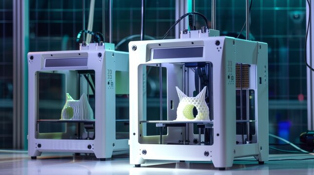 3D Printers  Devices that create threedimensional objects layer by layer from a digital file, futuristic background
