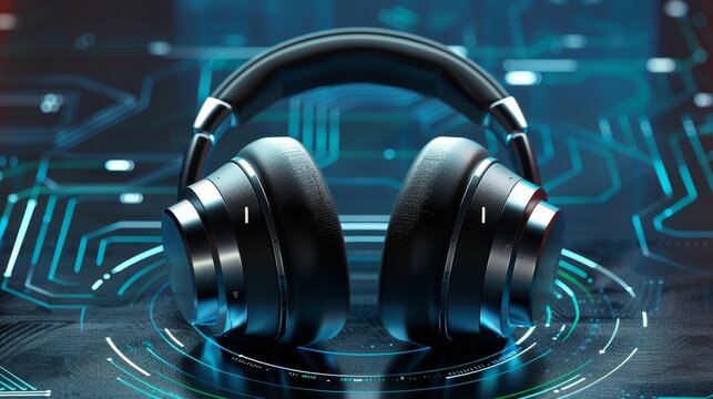 NoiseCanceling Headphones  For blocking out background noise, futuristic background
