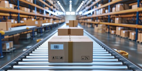 This keyword emphasizes the efficiency gains achieved through cross-docking in retail warehouses, enabling faster order fulfillment and reduced inventory holding costs - obrazy, fototapety, plakaty
