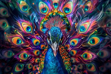 majestic peacock displaying vibrant feathers in full splendor
 - obrazy, fototapety, plakaty