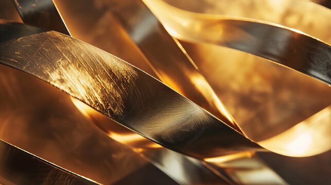 Metallic ribbons gleam in the sunlight, creating a striking contrast against a promotional backdrop.