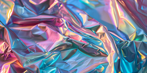 Abstract holographic trendy colorful 3D render beautiful folds of silk in full screen, like beautiful clean fabric background. Simple soft backdrop with smooth folds like waves on liquid surface