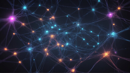 Vibrant abstract network of lights offering a futuristic feel. Abstract neural network concept with glowing nodes and connections detailed