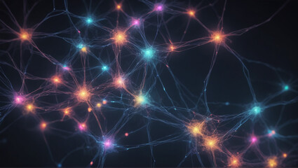 Vibrant abstract network of lights offering a futuristic feel. Abstract neural network concept with glowing nodes and connections detailed