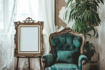 A chair and mirror are part of the interior design of the room