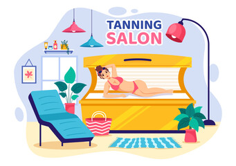 Tanning Salon Vector Illustration of Bed Procedure to Get Exotic Skin with Modern Technology at the Spa Solarium in Flat Cartoon Background