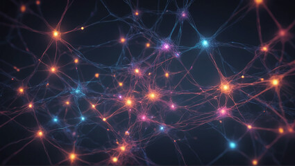 Vibrant abstract network of lights offering a futuristic feel. Abstract neural network concept with glowing nodes and connections detailed