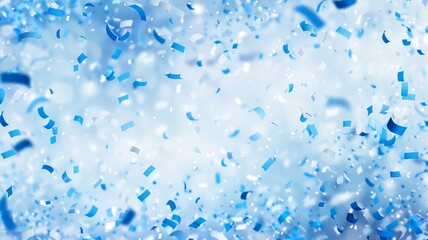 Floating blue confetti on a soft backdrop - Ethereal image of blue confetti pieces suspended in the air against a soft, blurred background suggesting celebration - obrazy, fototapety, plakaty