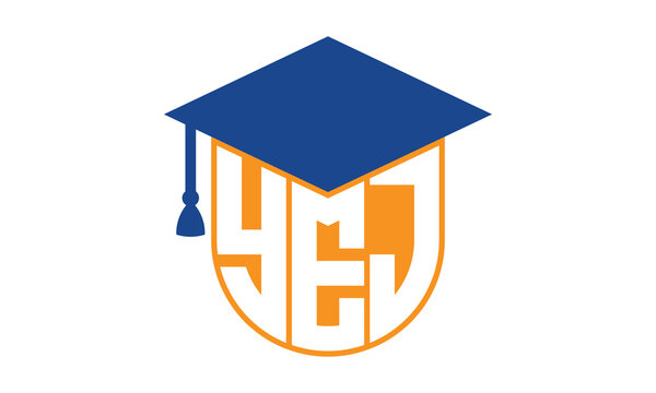 YEJ initial letter academic logo design vector template. school college logo, university logo, graduation cap logo, institute logo, educational logo, library logo, teaching logo, book shop, varsity