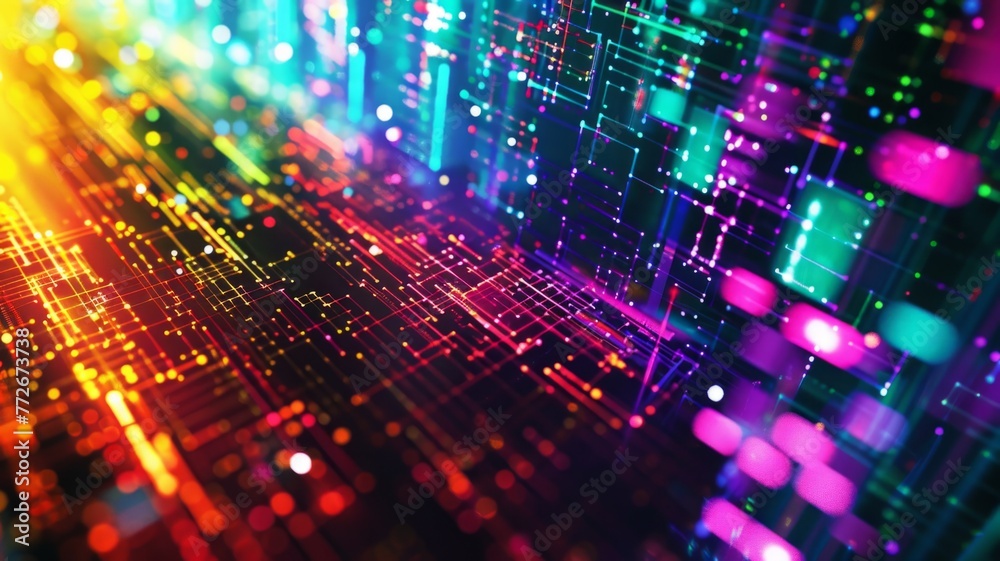 Poster vibrant digital matrix with abstract lights - this image captures a dynamic digital matrix glowing w