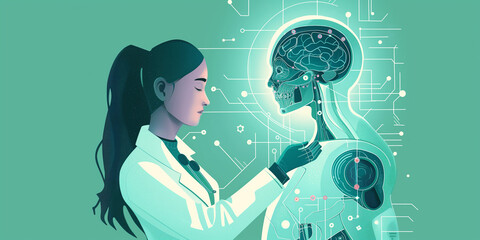 doctor utilising artificial intelligence for medical technology and healthcare research concept