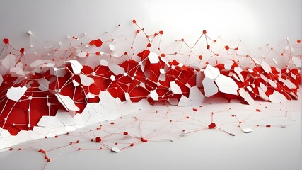 Abstract virtual network in red and white, a design element for a background in technology, an illustration of connectedness