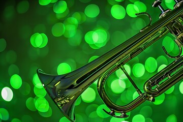 Background green trumpet brass Polished. Generative Ai - obrazy, fototapety, plakaty