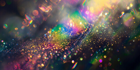 Rainbow sparks glitter background with bokeh lights