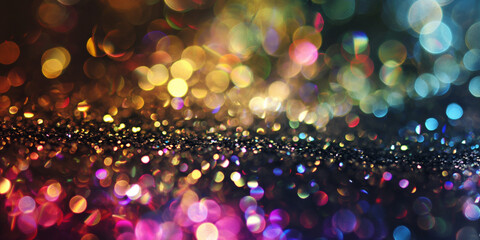 Rainbow sparks glitter background with bokeh lights