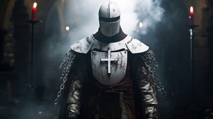 Fototapeta premium Digital code flows like fog around a Cross