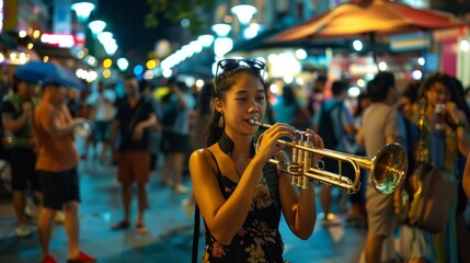 The lively music and energetic dance performances captivating passersby and adding to the vibrant energy of the night market.
