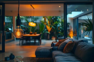 Effortless home automation creates a cozy,modern living space with seamless smart technology - obrazy, fototapety, plakaty