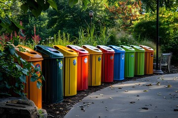 Vibrant Recycling Bins Encourage Eco-Friendly Habits in Public Park