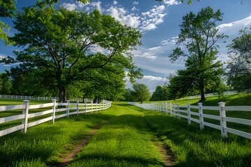 Tranquil Springtime Landscape with Fence and Lush Greenery