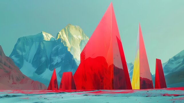 red mountain architectural landscape illustration poster background