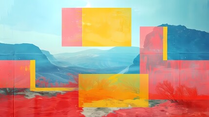 red mountain architectural landscape illustration poster background