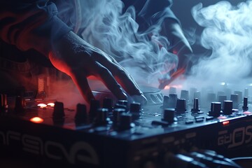 Idea fog tight focus selective concentration DJ music club life. Generative Ai - obrazy, fototapety, plakaty