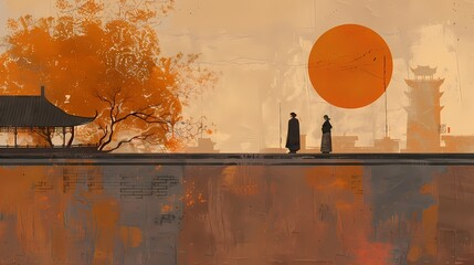 sunset landscape illustration poster background