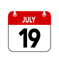 19 July, calendar date icon on white background.