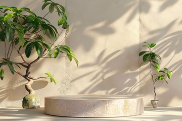 Lovely studio plant render green podium template. Generative Ai