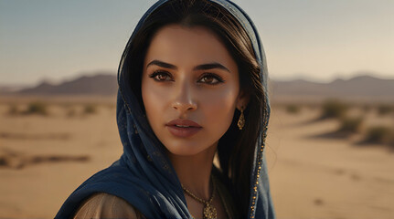 Arabian woman in the desert left side.generative.ai