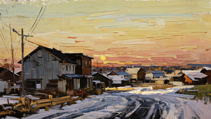 Fototapeta premium Scene of urban residential, Oil painting, impasto Loosely painting.