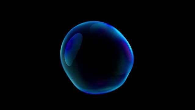 Water bubble element seamless looping animation. Movement of air bubbles blue light on black background and Green screen. 3d render.