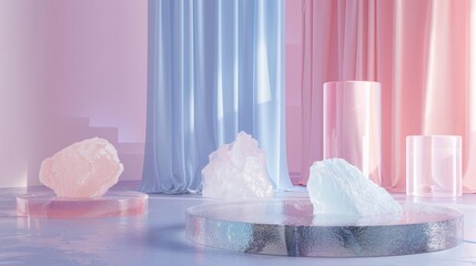 Transform your space into a dreamy wonderland with this ethereal Crystal Clear theme. The translucent podiums seem to disappear leaving . .