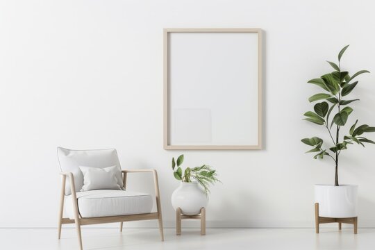 Living room with furniture, plant, and picture frame on wall